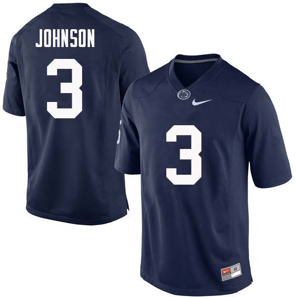 Men #3 Donovan Johnson Penn State Nittany Lions College Football Jerseys Sale-Navy